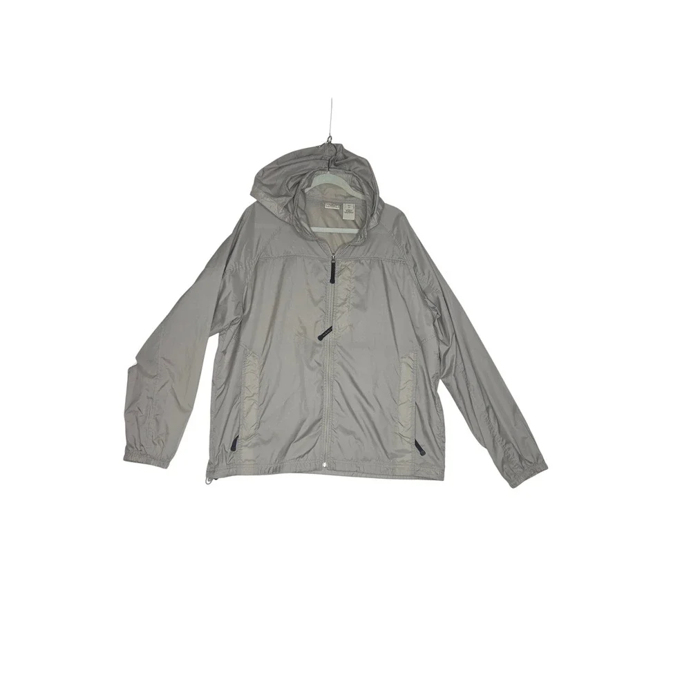 LL Bean M's Trail Model Rain Jacket Tan Khaki Hooded Windbreaker Large L OAKC5